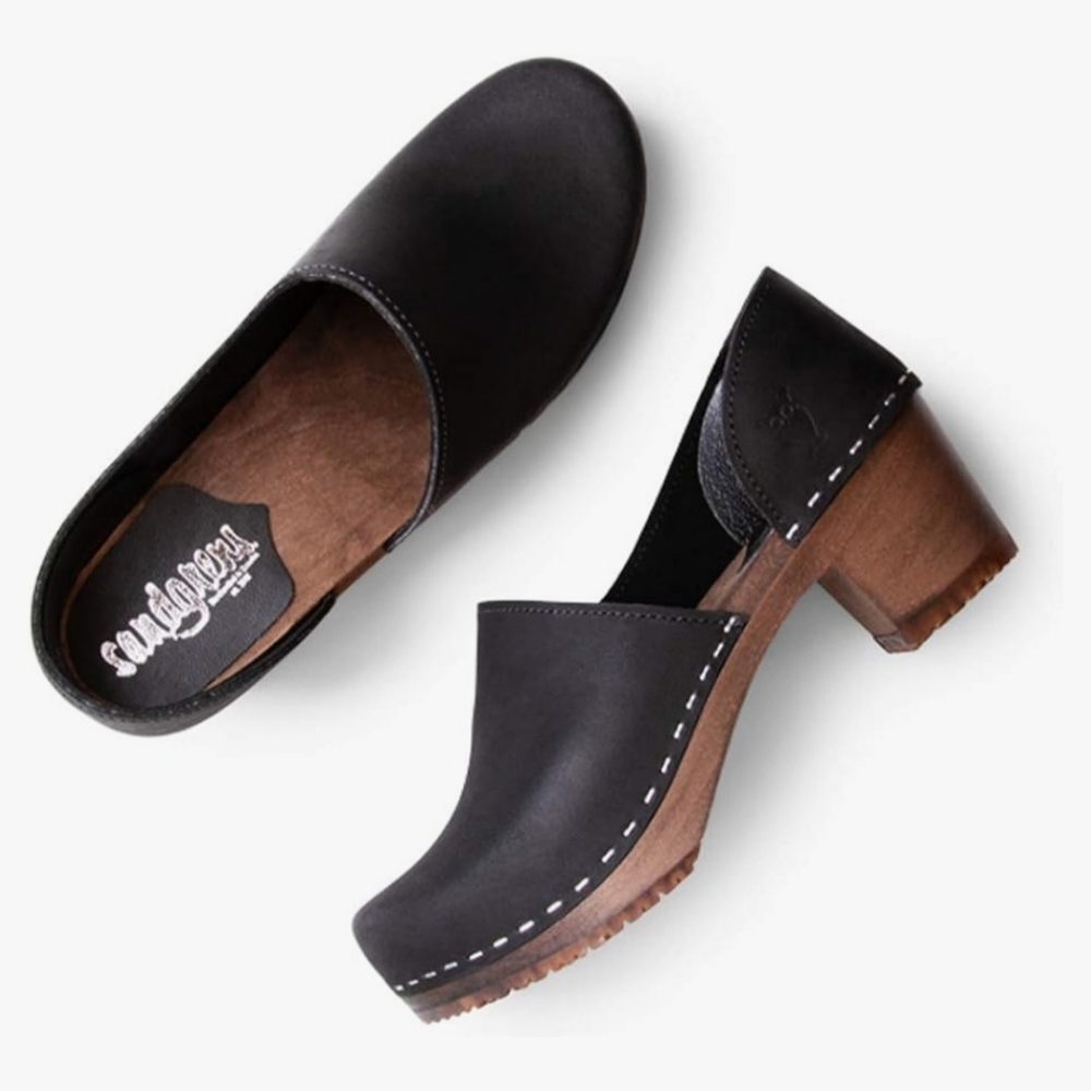 Sandgrens Handmade Swedish High Heel Wood Closed-Back Clogs, Women 7.5, EUR 38